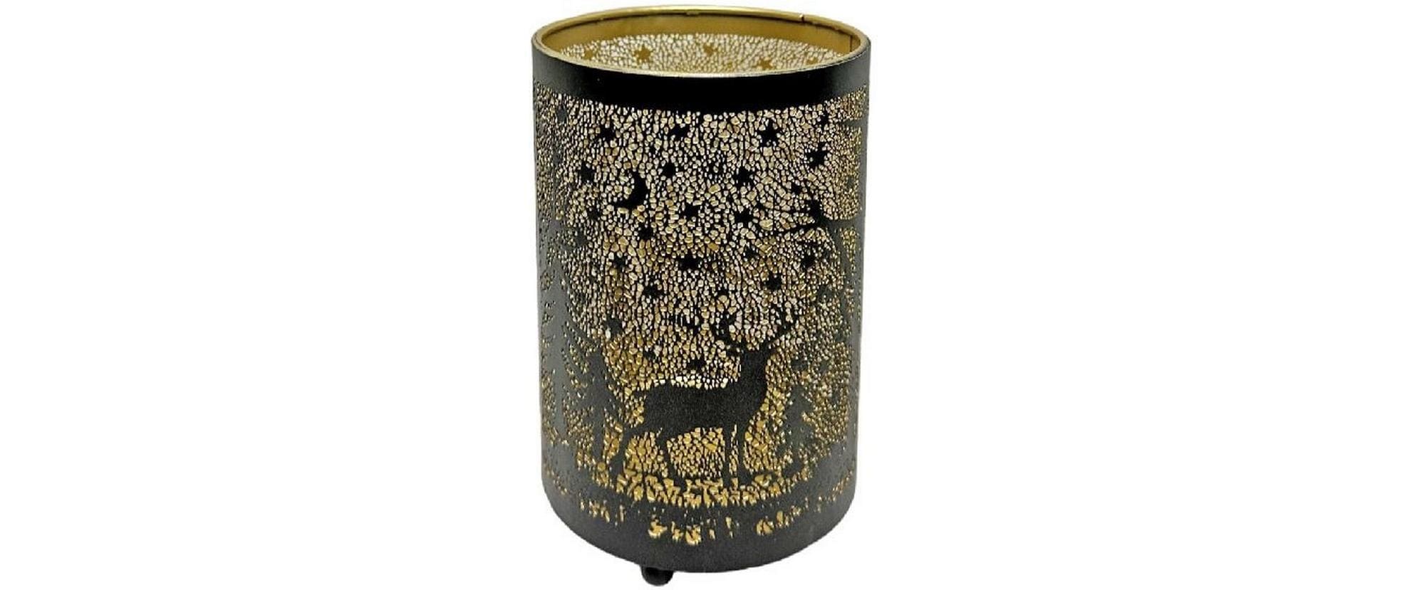 Dameco Weihnachtswindlicht mit Hirsch Design 16 cm, Gold/Schwarz Dameco Weihnachtswindlicht mit Hirsch Design 16 cm, Gold/Schwarz