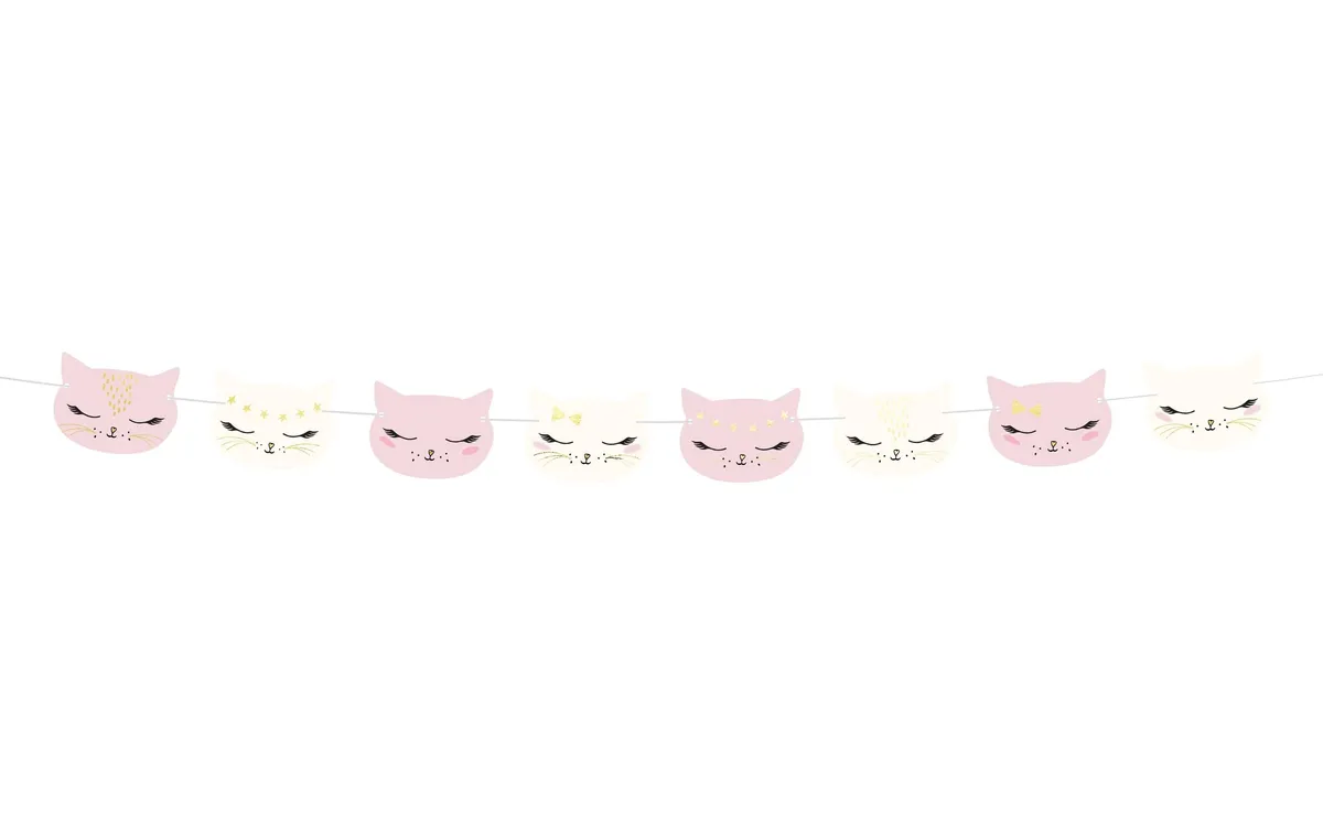 Partydeco Girlande Katze 1.4 m, Rosa/Weiss