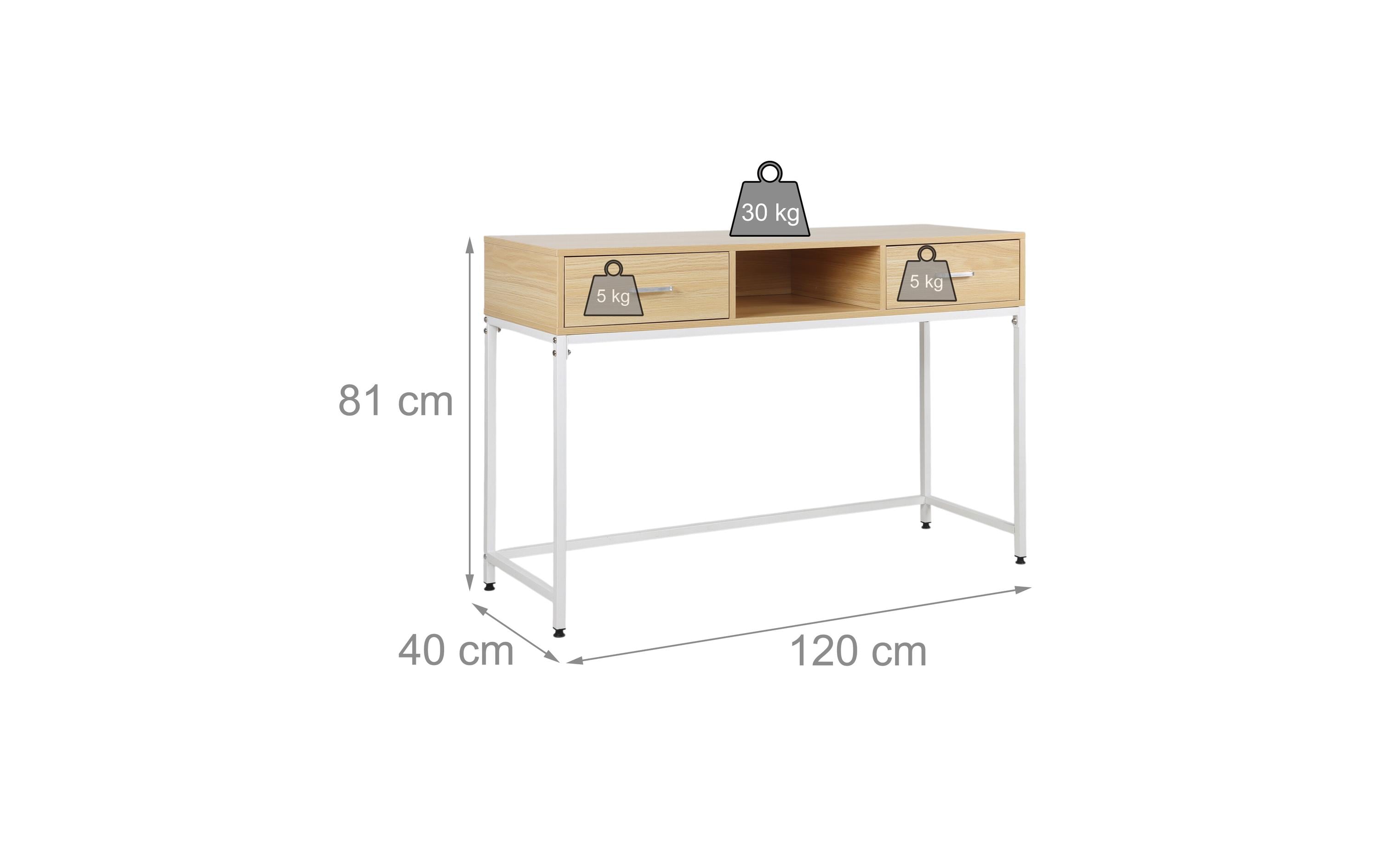 relaxdays Konsolentisch 80 x 120 x 40 cm Weiss/Natur