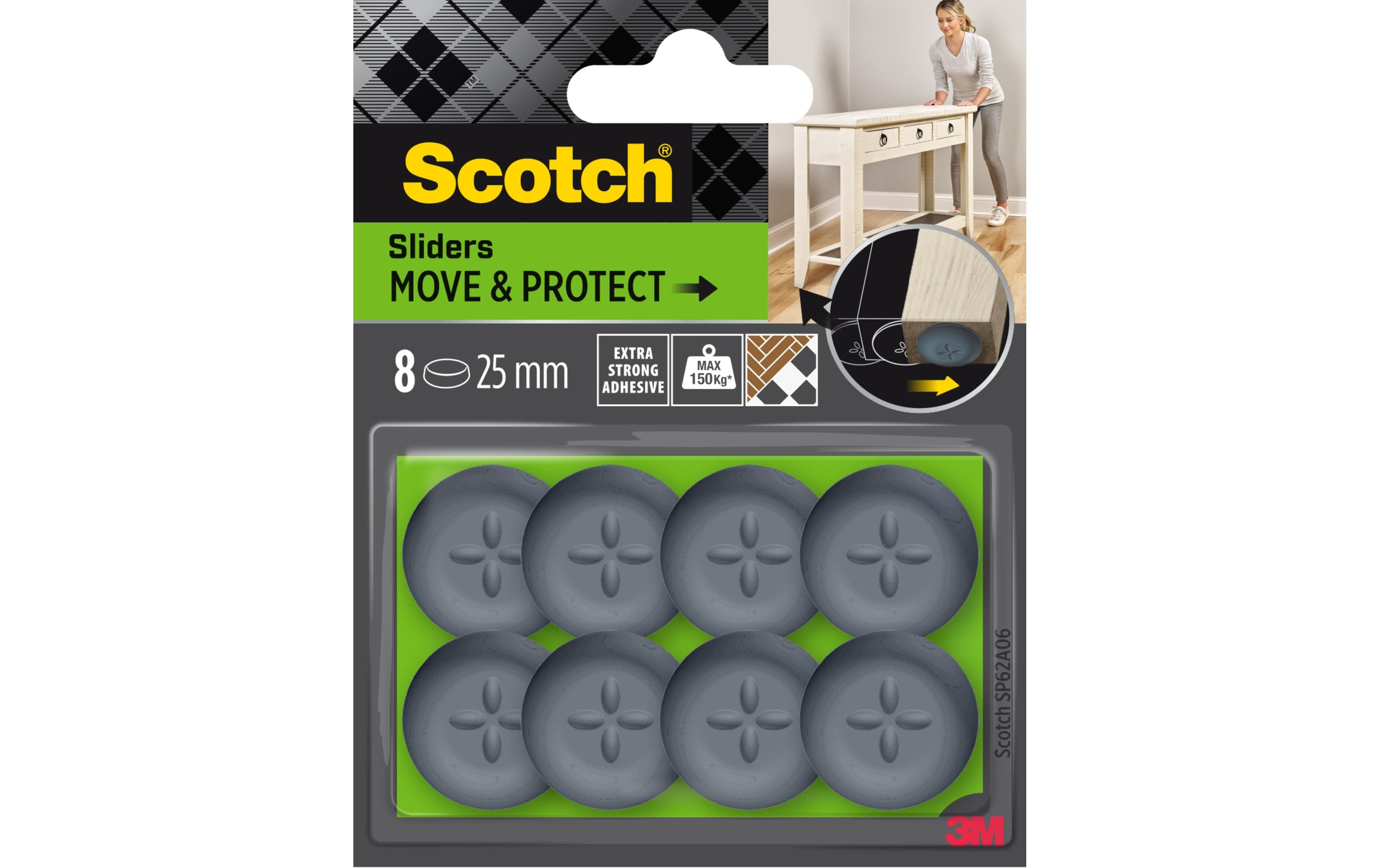 3M Stuhlbeingleiter Move & Protect, Ø 25 mm, Grau, 8er Pack
