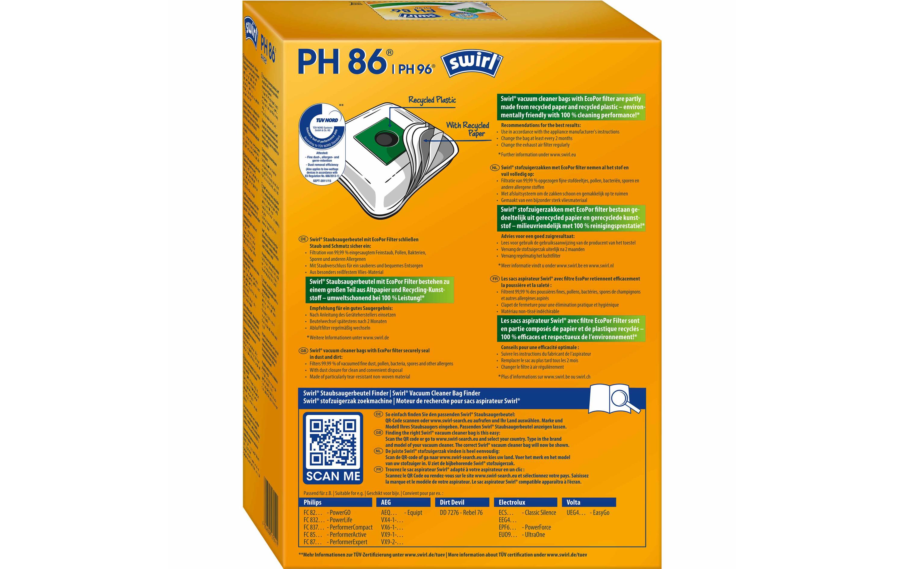 Swirl Staubfilterbeutel PH 86 /96 EcoPor Kombi-Set 4 Stück
