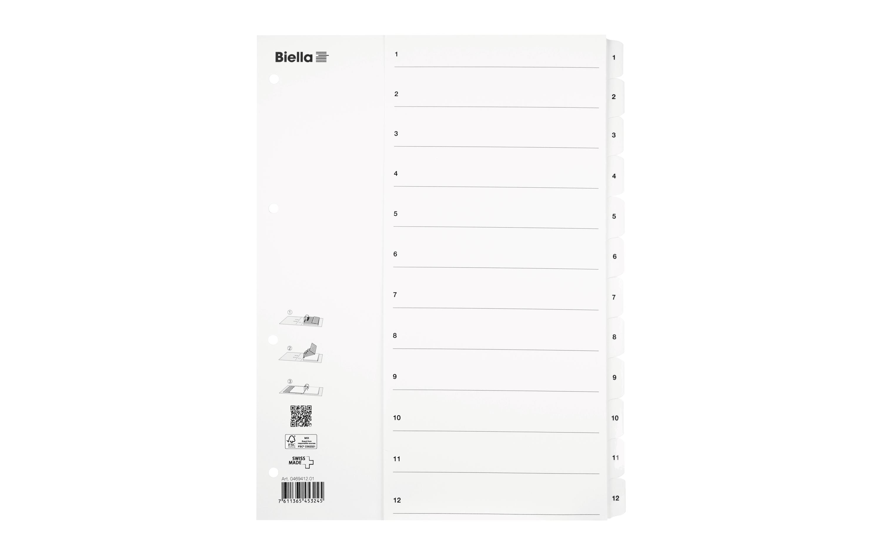 Biella Register A4 1 - 12 Karton Weiss