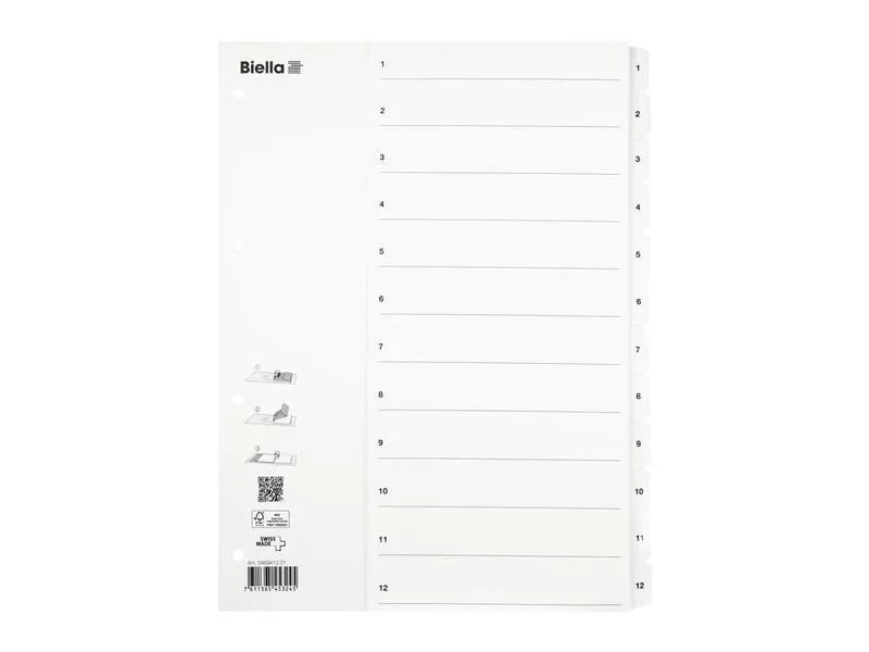 Biella Register A4 1 - 12 Karton Weiss