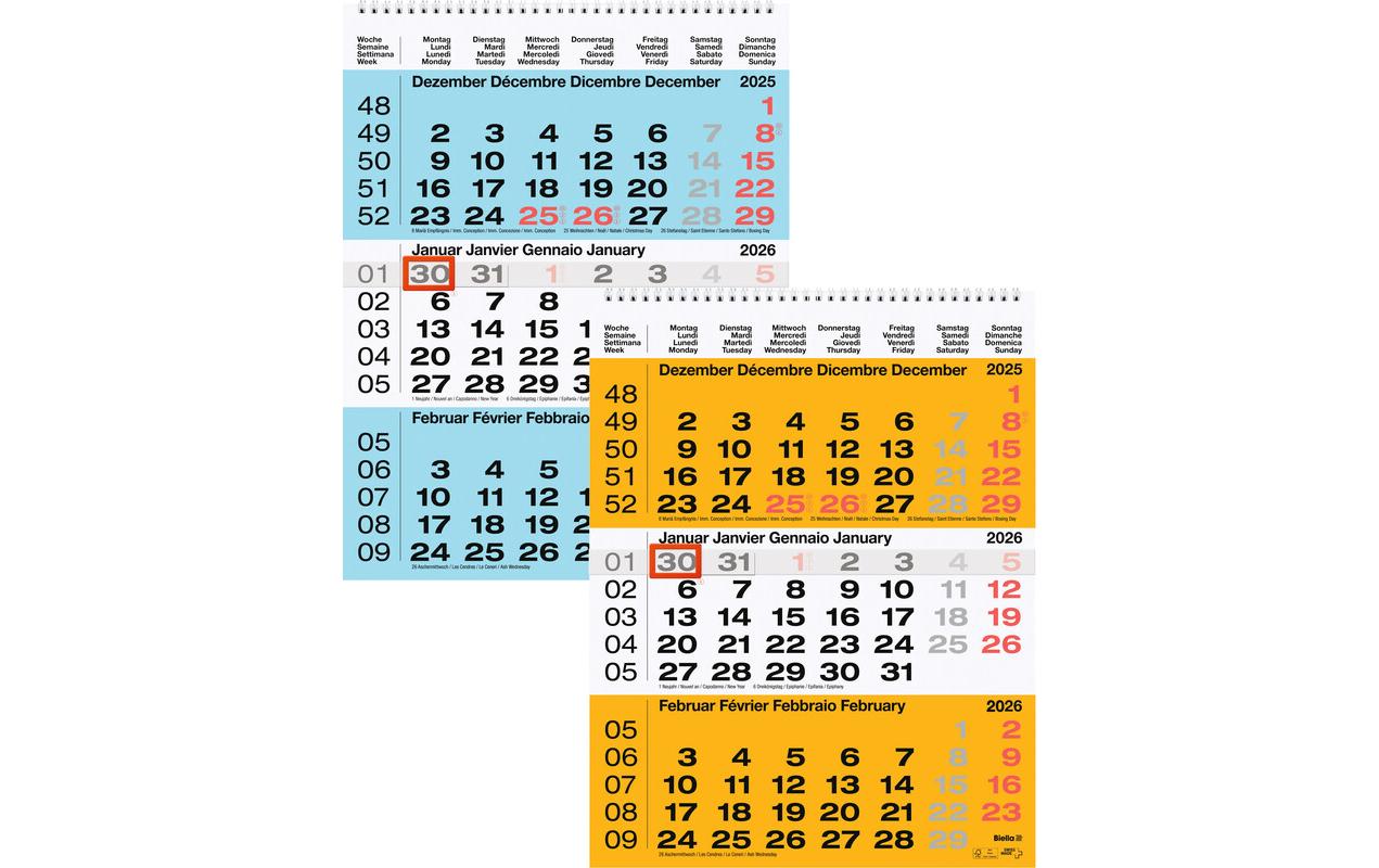 Biella 3-Monatskalender 2026 31 x 40 cm, Blau Biella 3-Monatskalender 2026 31 x 40 cm, Blau
