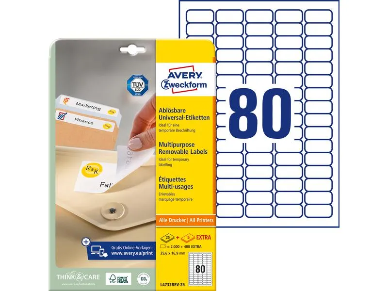 Avery Zweckform Mini-Etiketten Stick + Lift 35.6 x 16.9 mm, 25 Blatt Avery Zweckform Mini-Etiketten Stick + Lift 35.6 x 16.9 mm, 25 Blatt