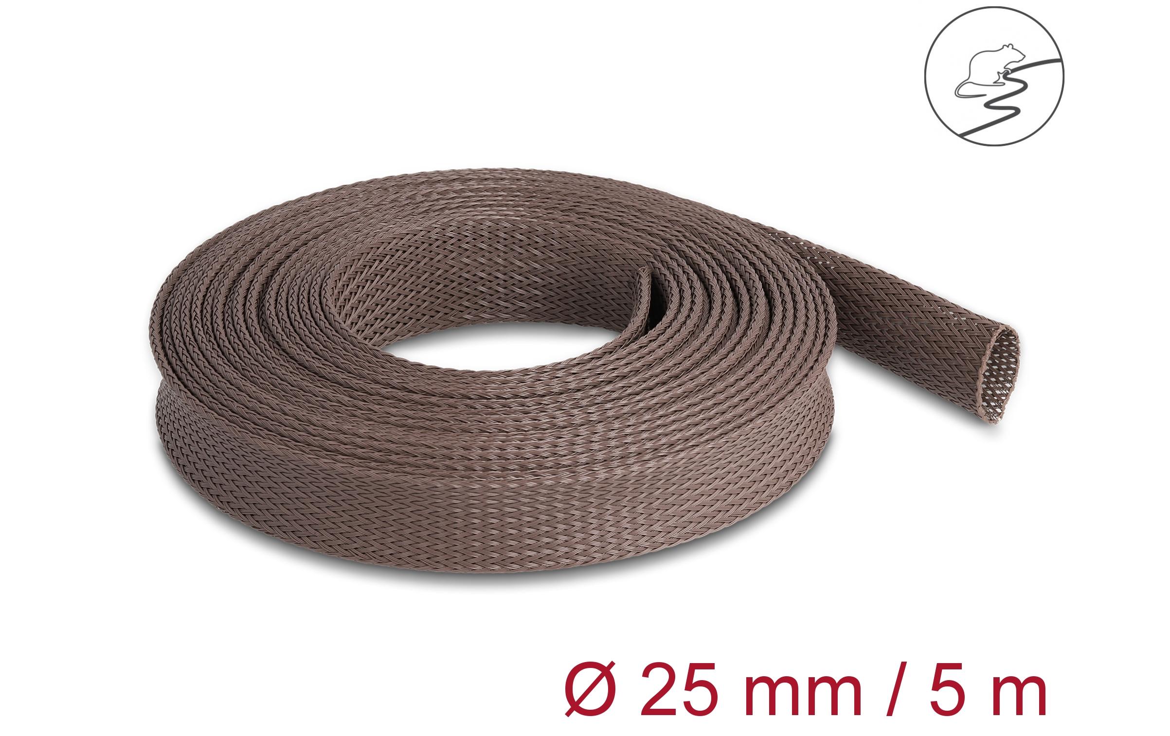 Delock Geflechtschlauch nagerfest, 5 m x 25 mm Braun