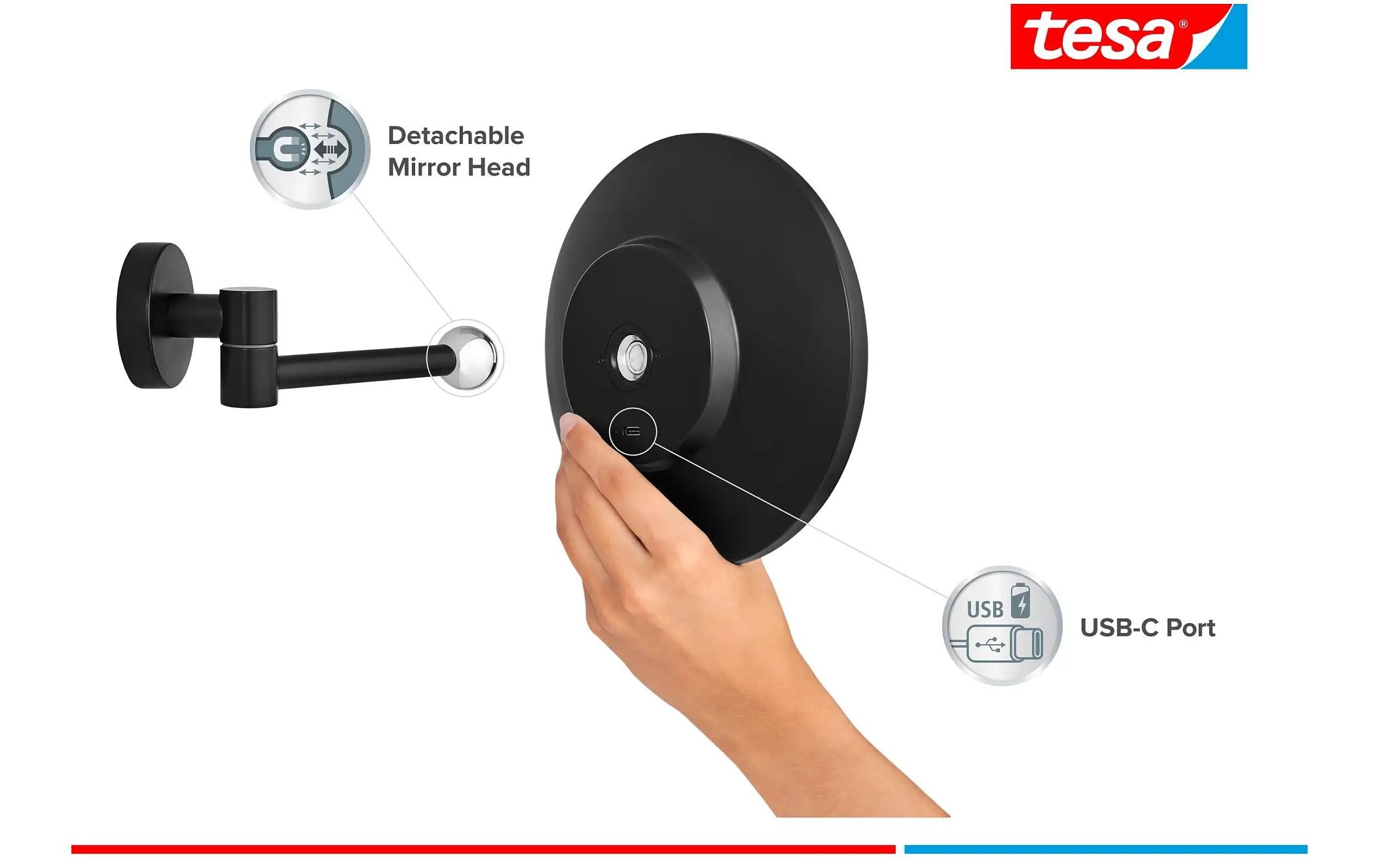 tesa Kosmetikspiegel Visioon LED, Schwarz