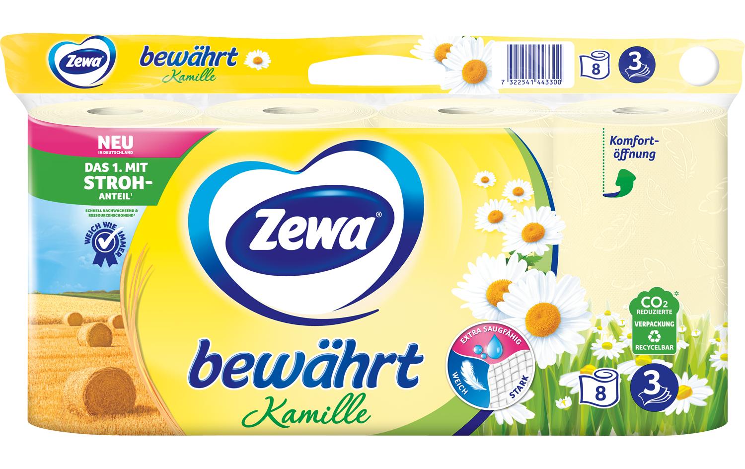 Zewa Toilettenpapier Bewährt Kamille mit Strohzellstoff 8 Rollen