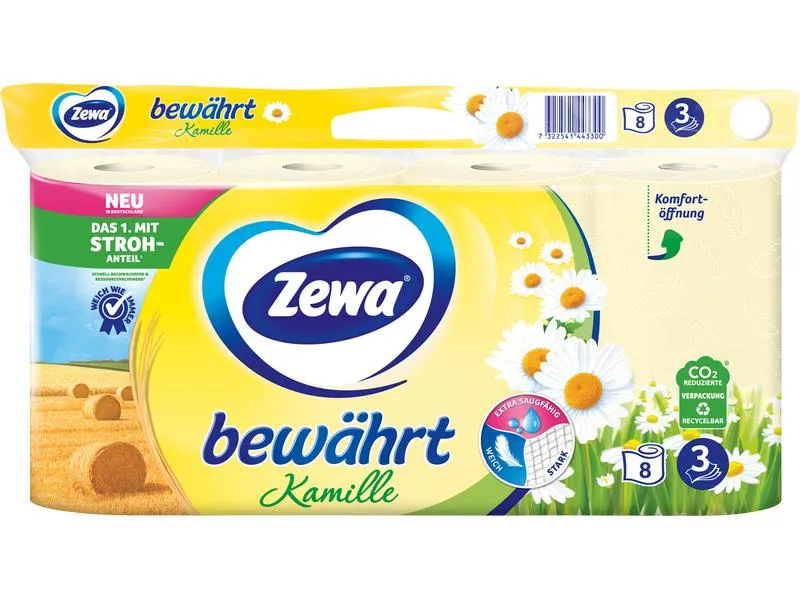 Zewa Toilettenpapier Bewährt Kamille mit Strohzellstoff 8 Rollen