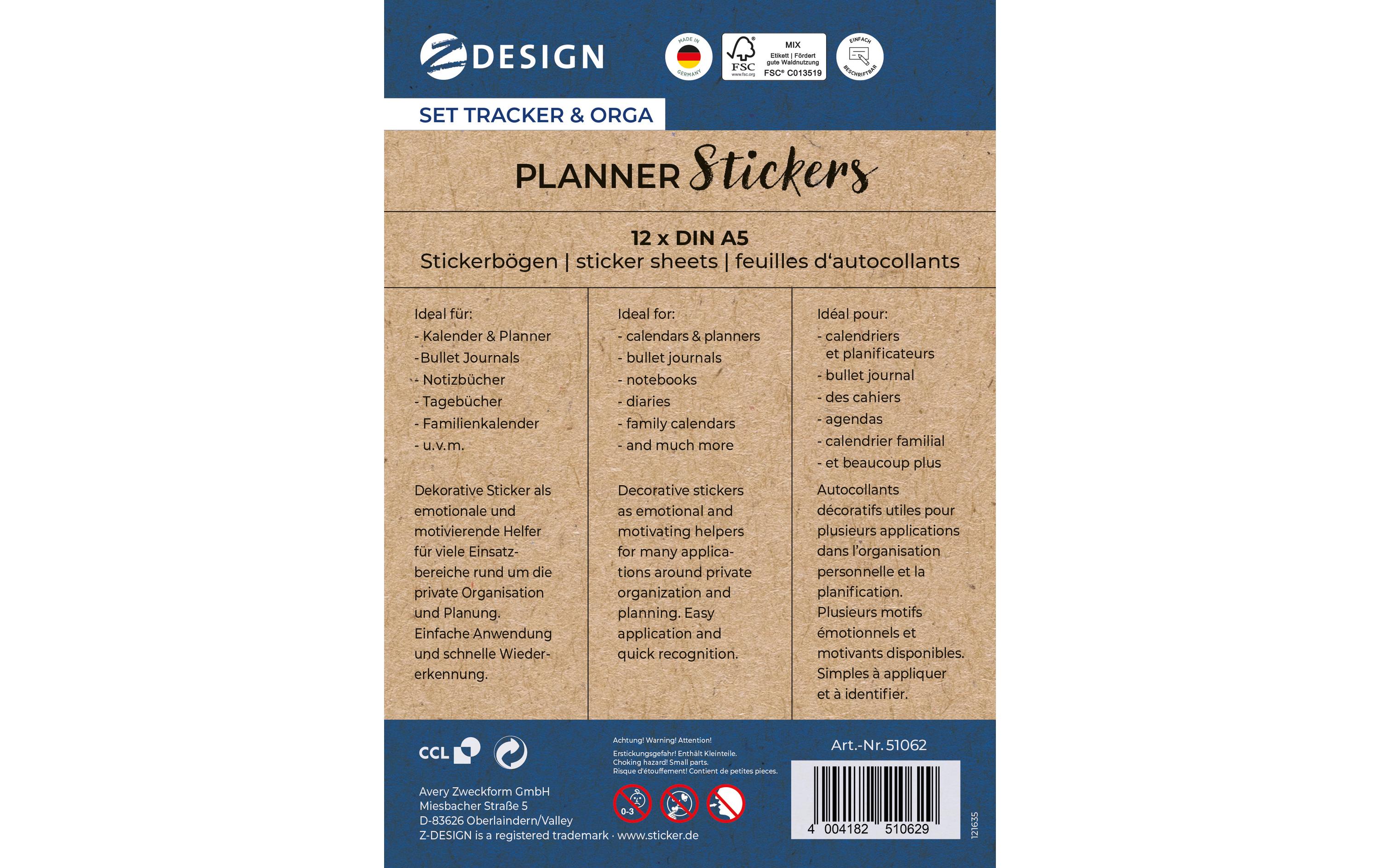 Z-Design Motivsticker Planner Tracker & Orga 12 Blatt, 690 Sticker