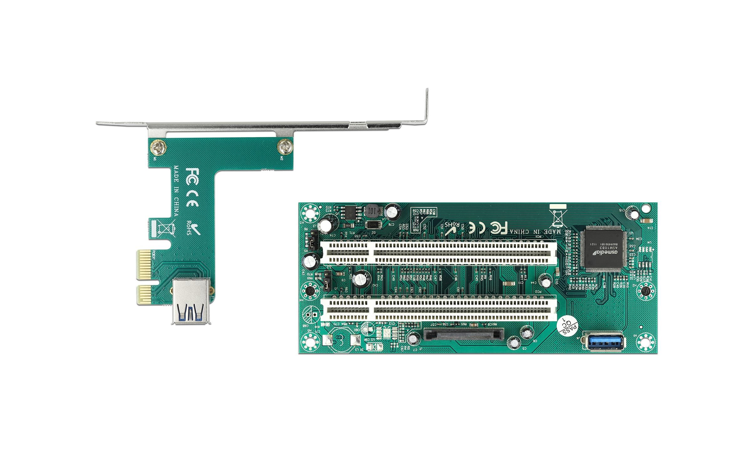 Delock PCI-E Riser Karte x1 zu 2x PCI 32 Bit Slot mit 60 cm Kabel Delock PCI-E Riser Karte x1 zu 2x PCI 32 Bit Slot mit 60 cm Kabel