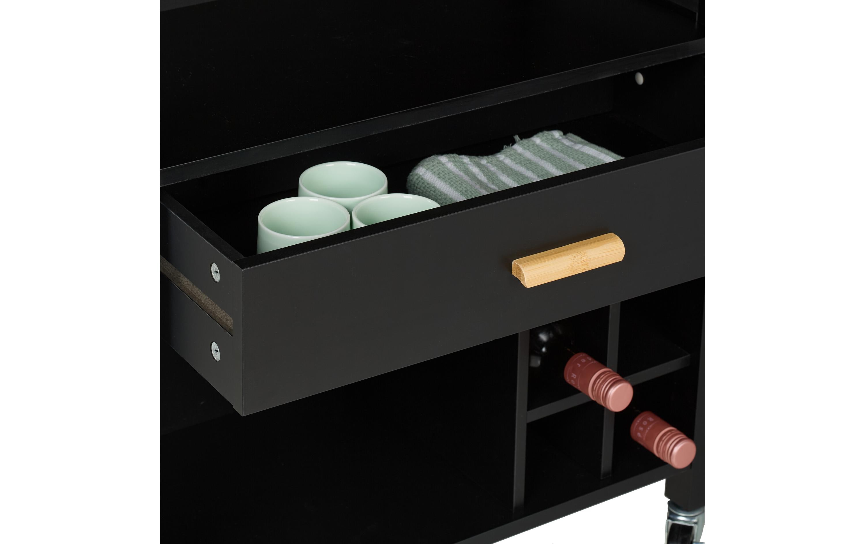 relaxdays Küchenwagen mit Weinregal 80 x 65 x 35 cm, Schwarz