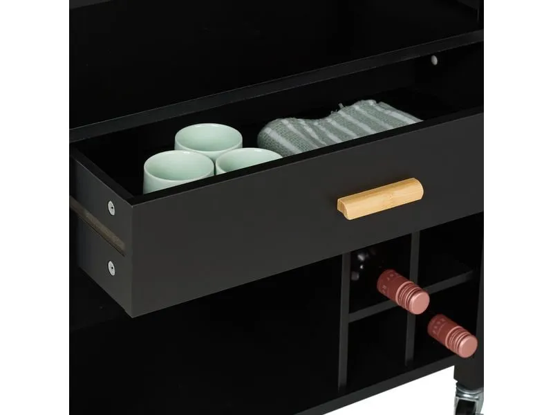 relaxdays Küchenwagen mit Weinregal 80 x 65 x 35 cm, Schwarz