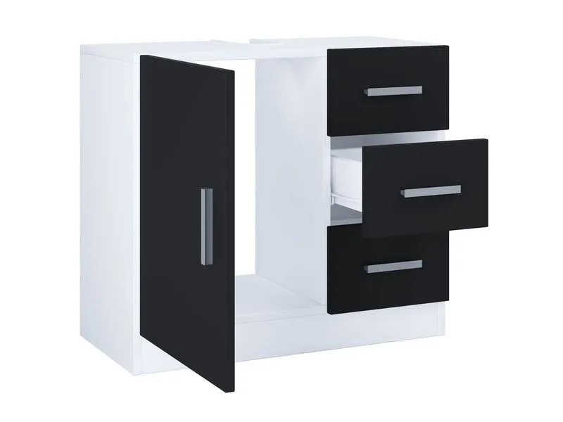 VCM Waschbeckenunterschrank Zalo XL 63 x 56 cm, Weiss/Schwarz
