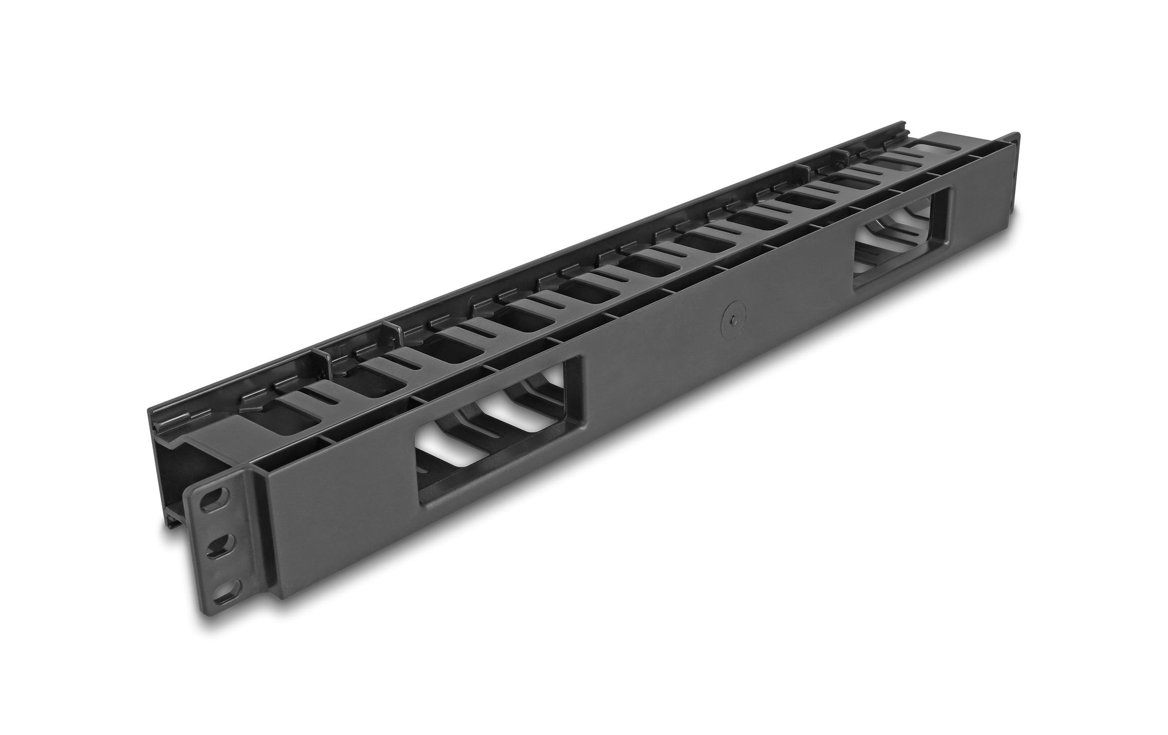 Delock Kabelführungspanel mit 2 Öffnungen 1HE , Schwarz Delock Kabelführungspanel mit 2 Öffnungen 1HE , Schwarz