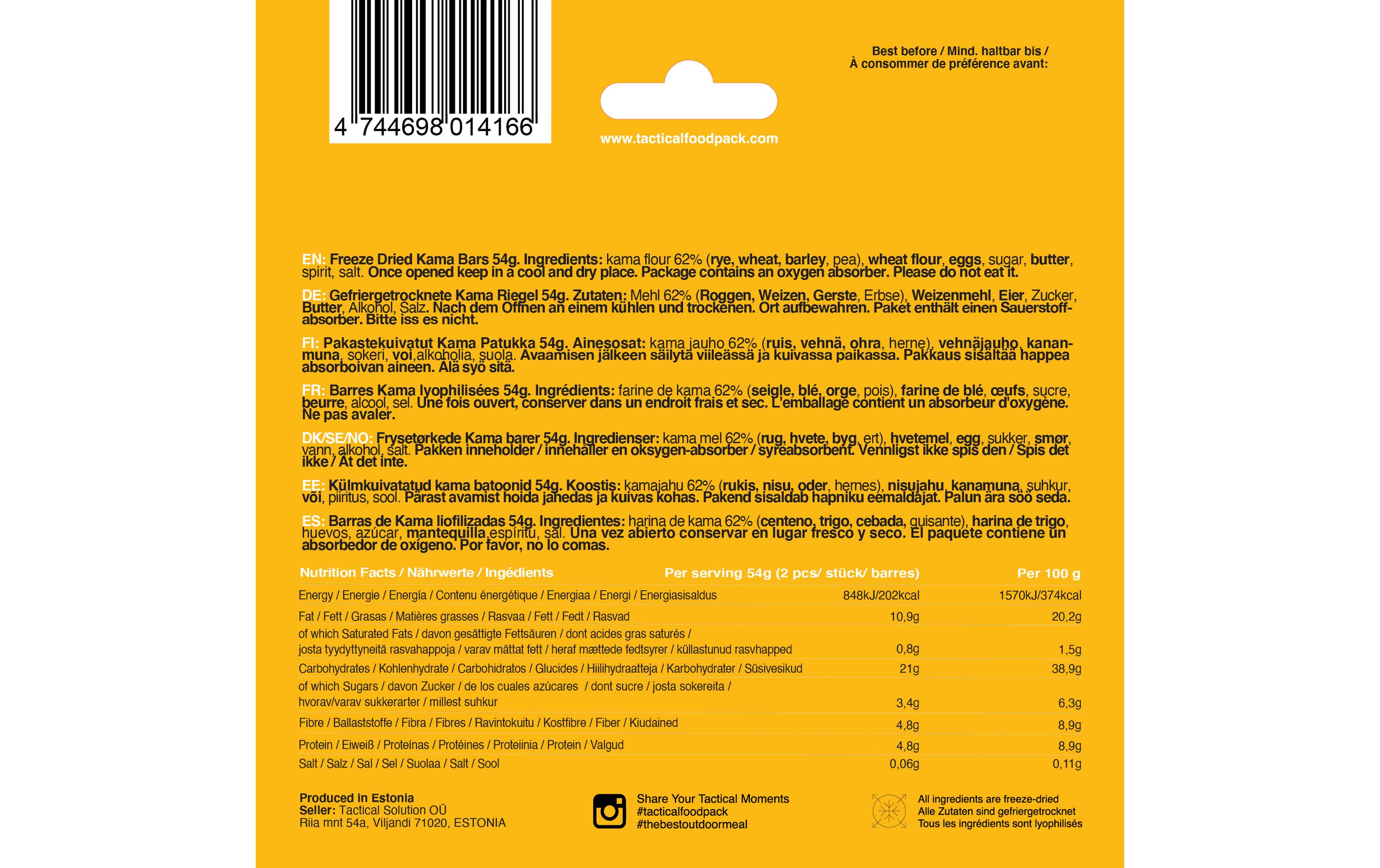 Tactical Foodpack Gefriergetrocknete Kama-Riegel Tactical Foodpack Gefriergetrocknete Kama-Riegel