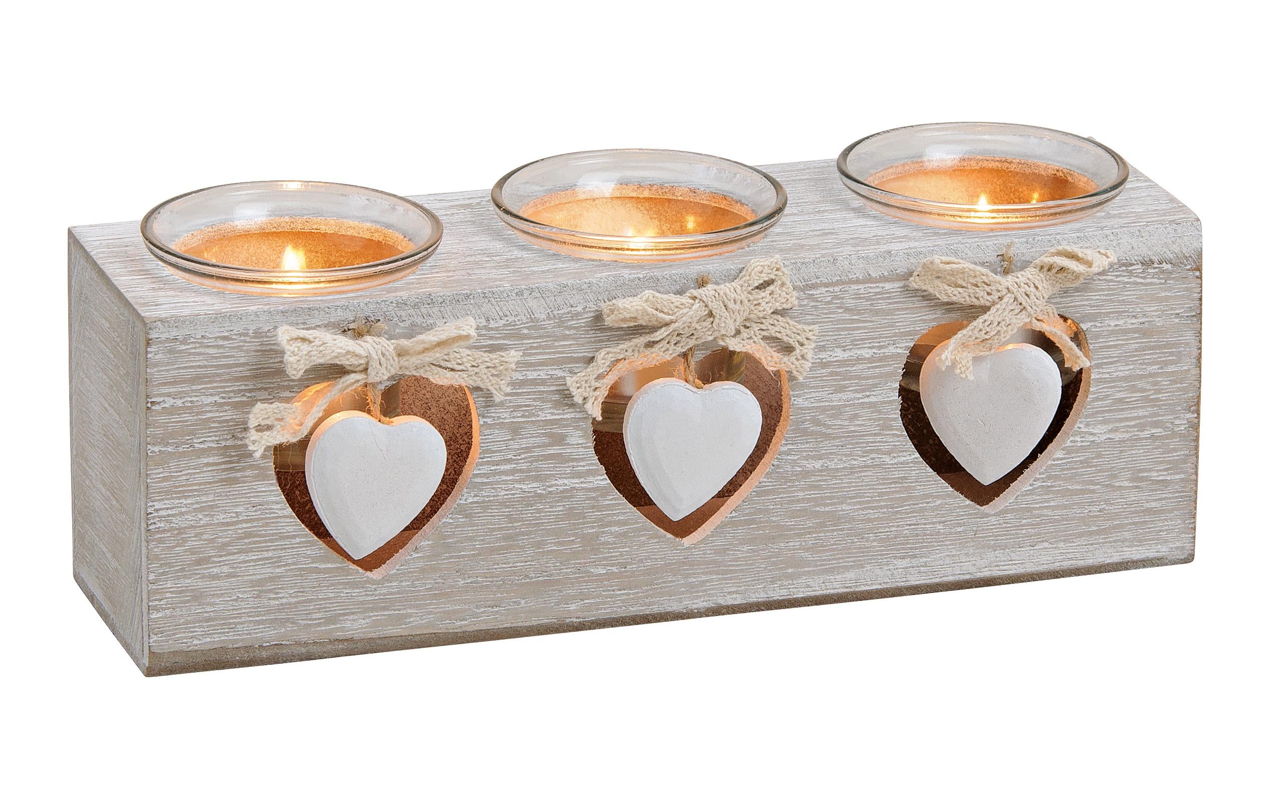 G. Wurm Teelichthalter mit Herzen, aus Holz, 24 cm