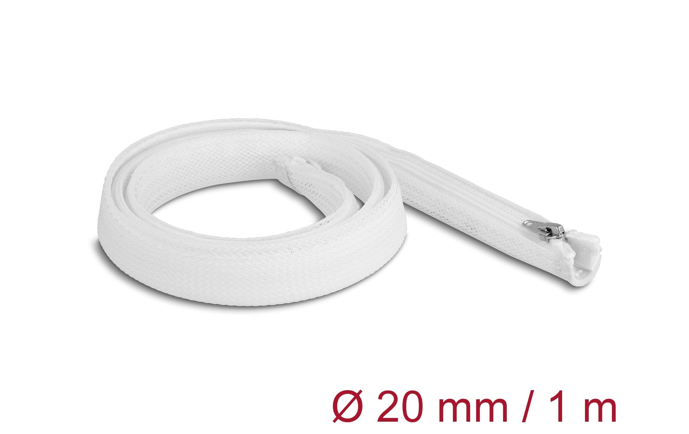 Delock Geflechtschlauch mit Reissverschluss 1 m x 20 mm Weiss Delock Geflechtschlauch mit Reissverschluss 1 m x 20 mm Weiss