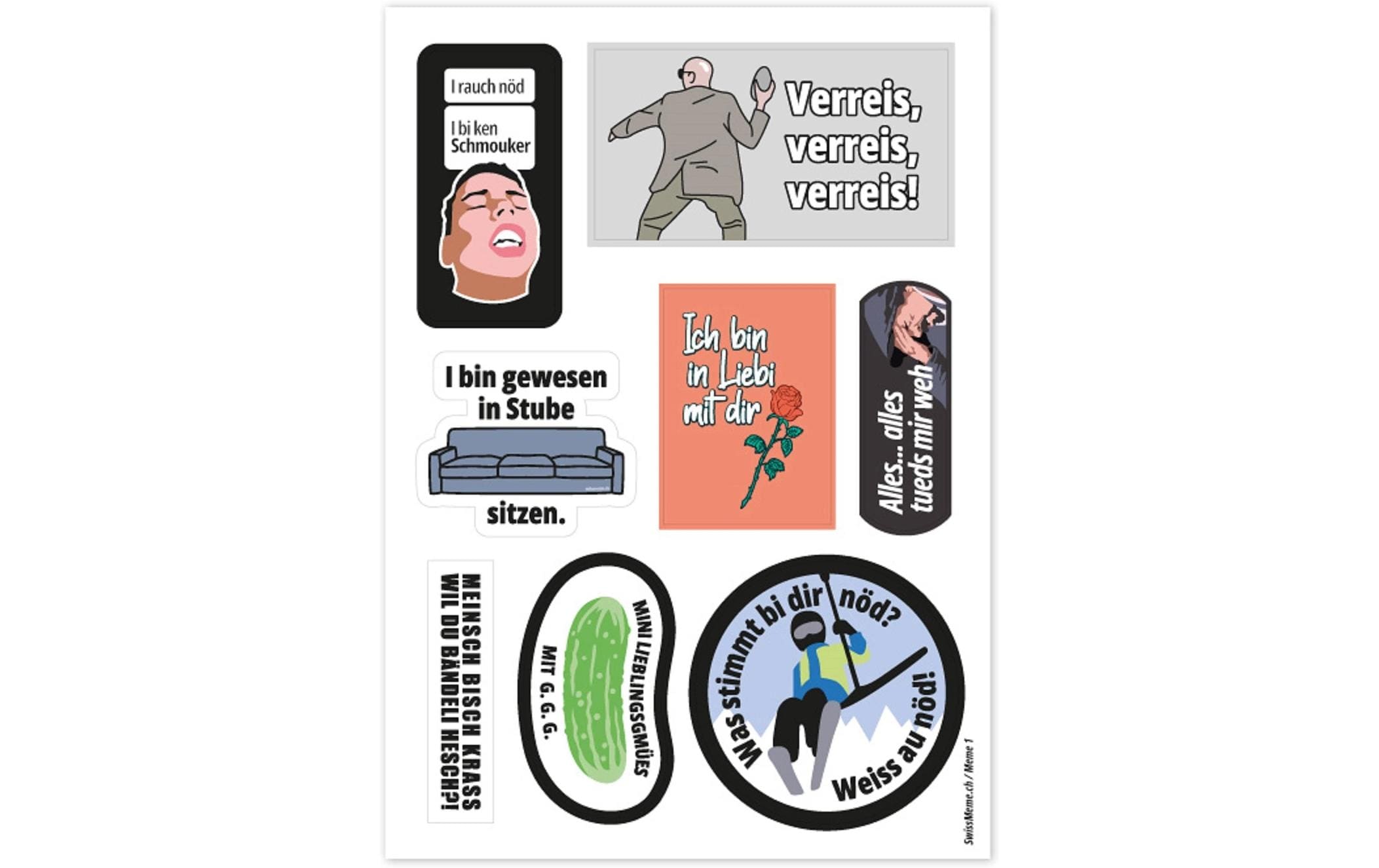 Swissmeme Scherzartikel Stickerbogen Meme 1, 10.5 x 14.8 cm