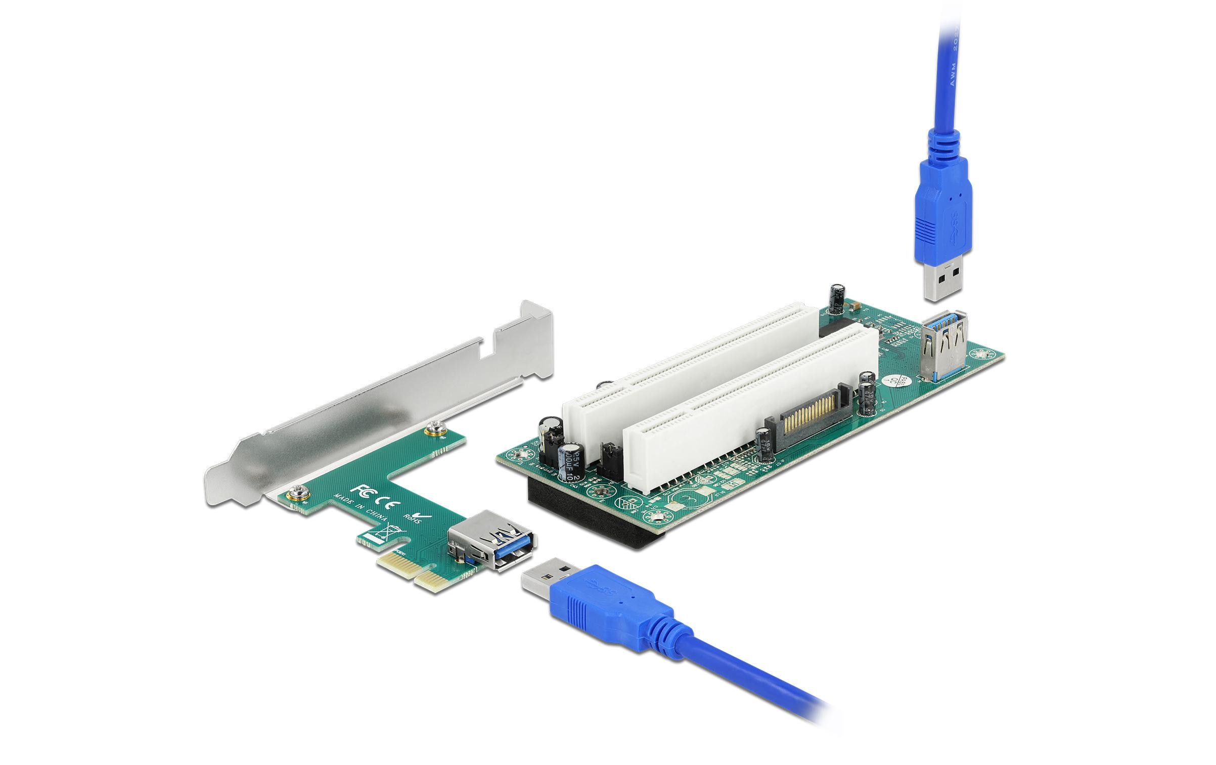 Delock PCI-E Riser Karte x1 zu 2x PCI 32 Bit Slot mit 60 cm Kabel Delock PCI-E Riser Karte x1 zu 2x PCI 32 Bit Slot mit 60 cm Kabel