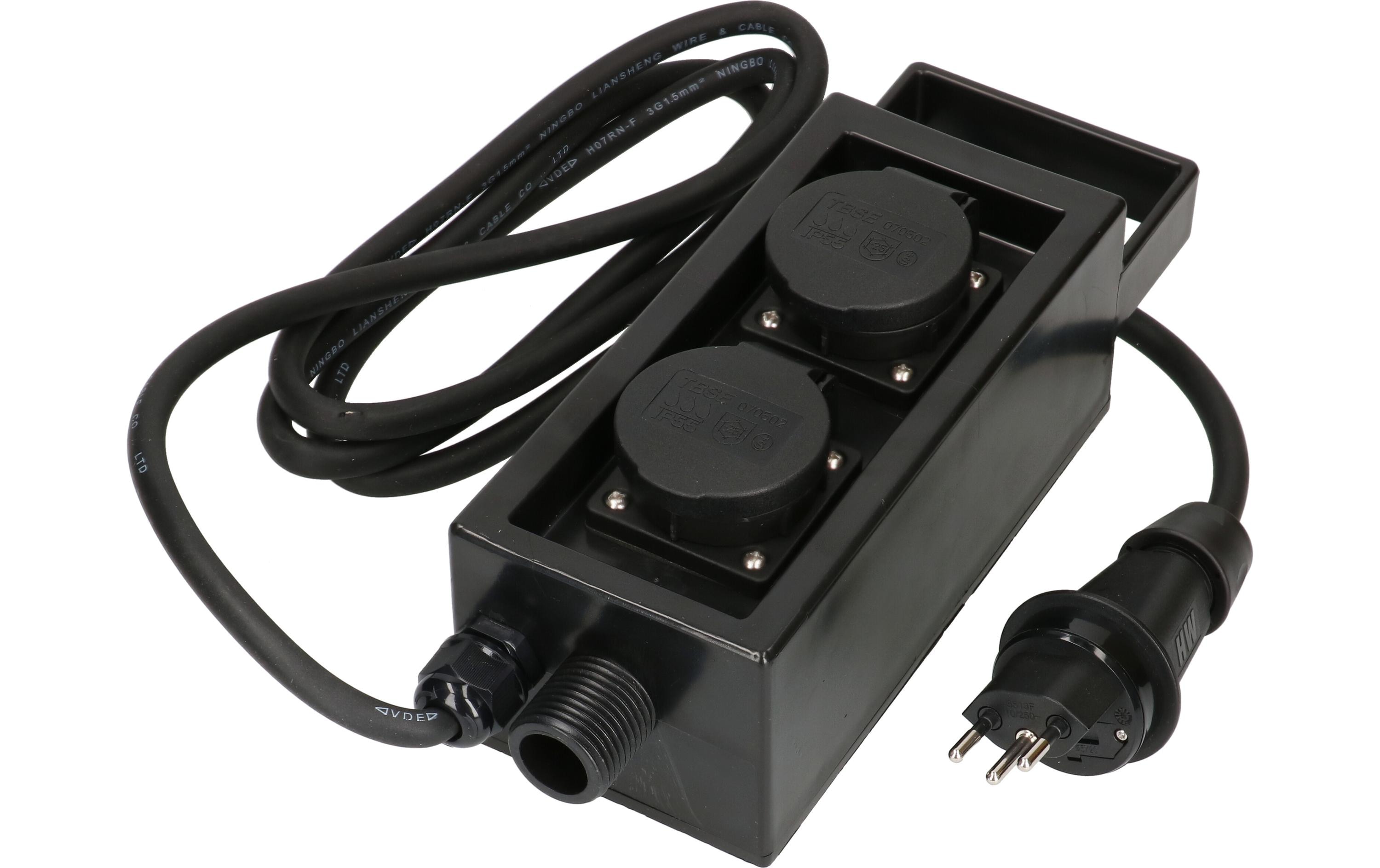 Max Hauri Gartensteckdose 2x T13 IP55 mit Spiess, Schwarz Max Hauri Gartensteckdose 2x T13 IP55 mit Spiess, Schwarz