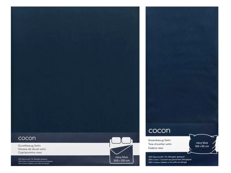 COCON Bettwäsche Satin 200 x 210 / 65 x 100, Marineblau