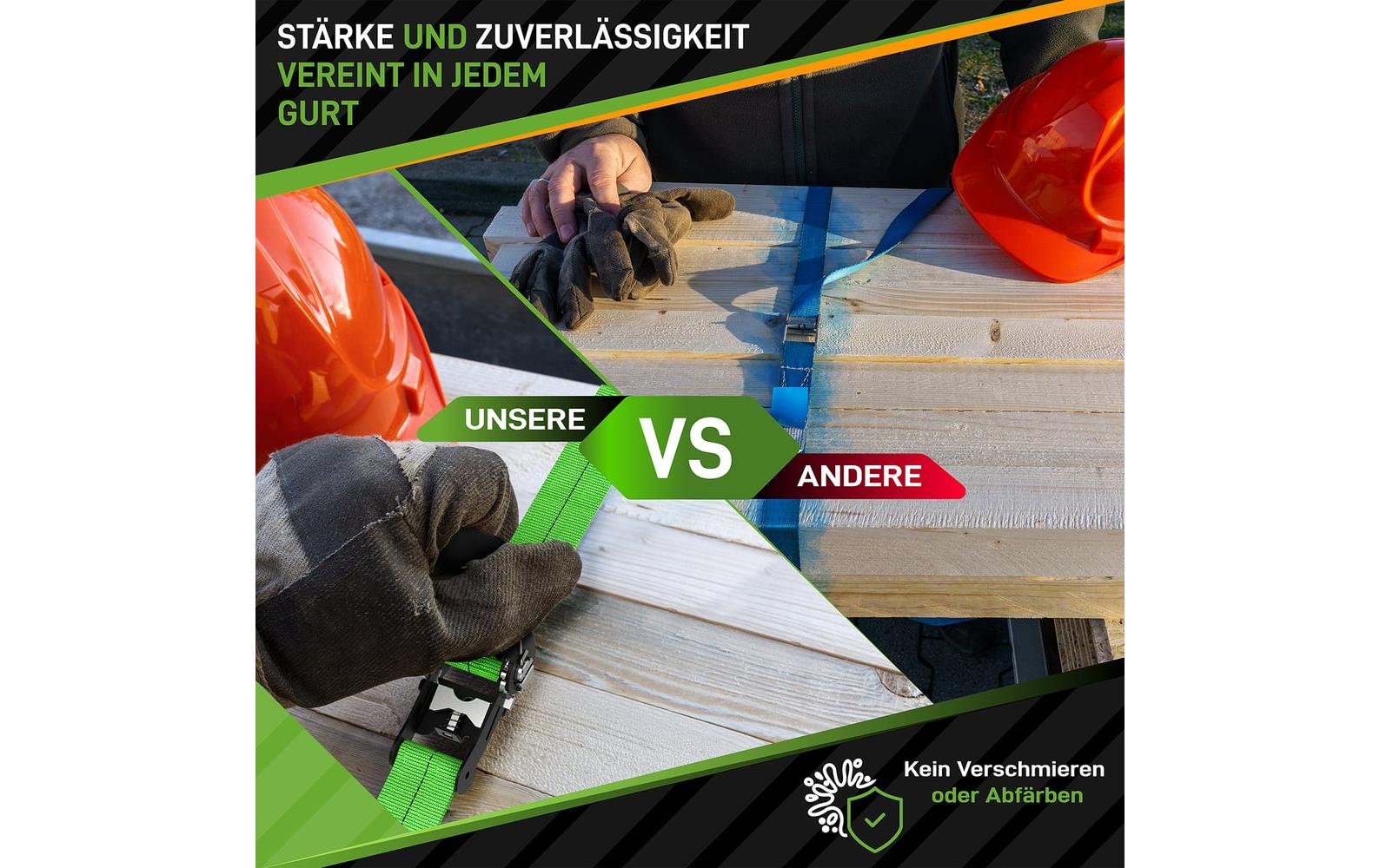 Hardtwerk Spanngurte mit Ratschen 4 Stück, 6 Meter, Grün