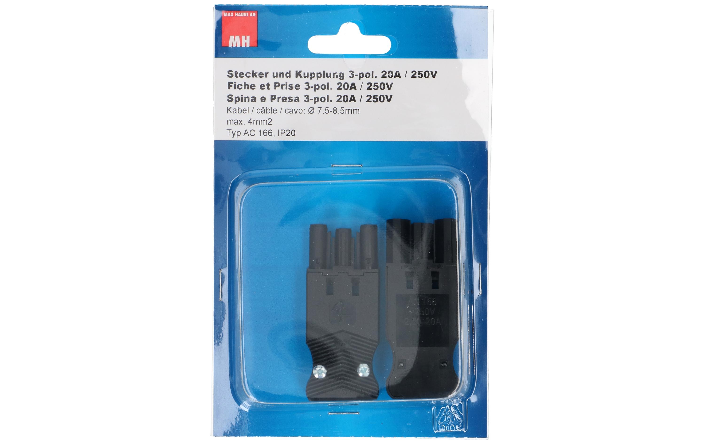 Max Hauri Set Stecker und Kupplung AC 166 flach, 3-polig Max Hauri Set Stecker und Kupplung AC 166 flach, 3-polig