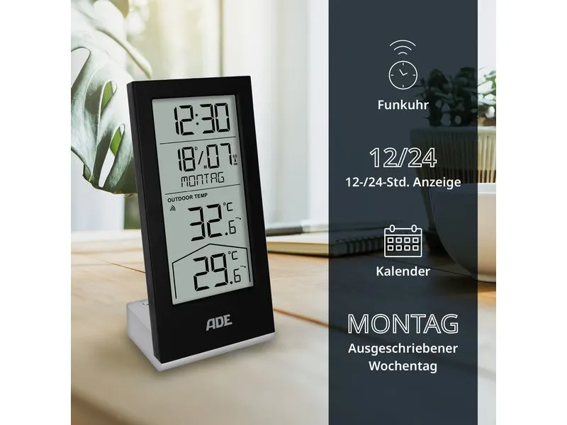 ADE Wetterstation mit Funk-Aussensensor Schwarz