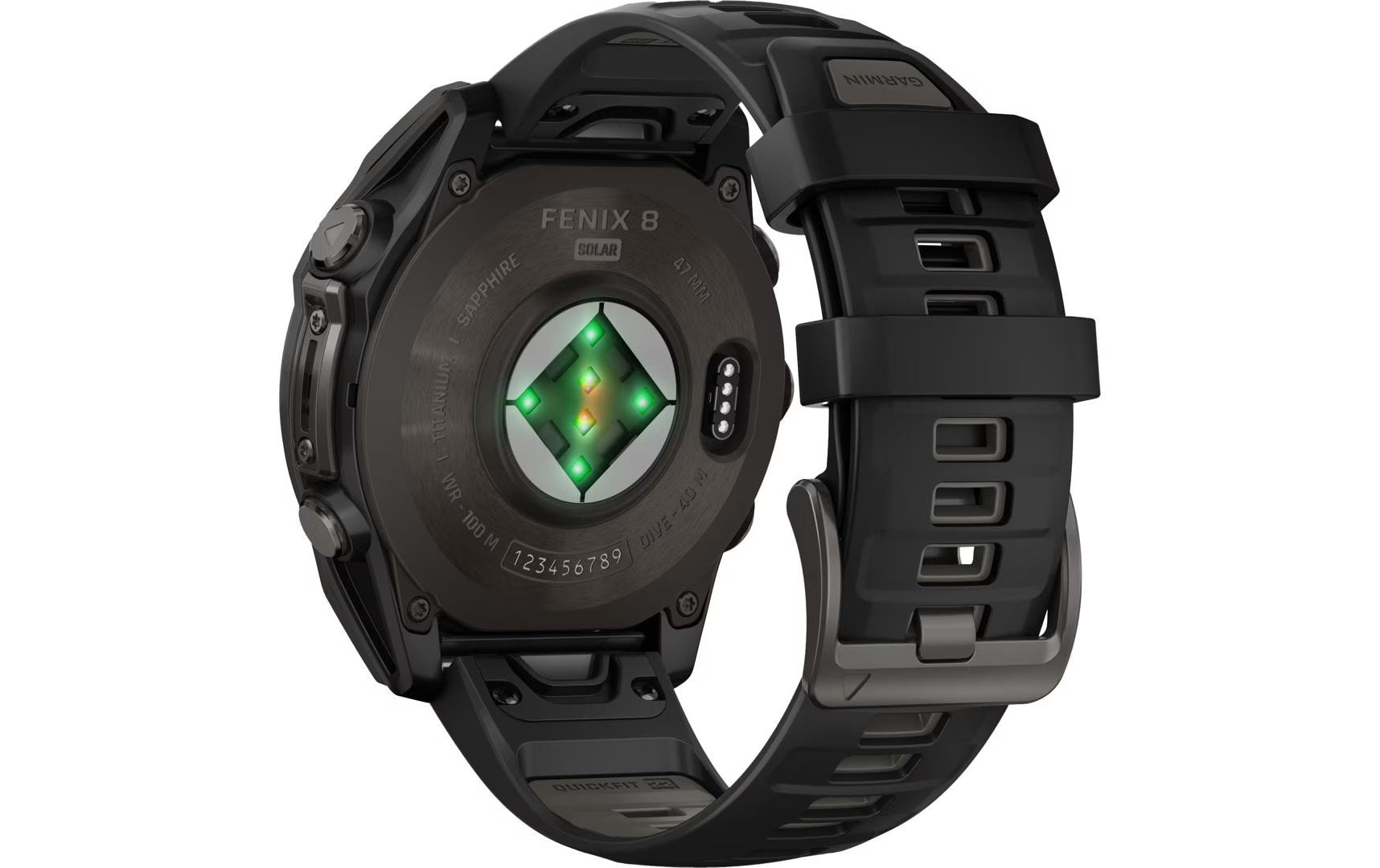 GARMIN Sportuhr Fenix 8 Solar Sapphire, 47 mm Schwarz