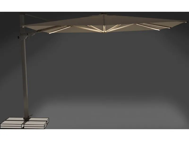 Suncomfort by Glatz Sonnenschirm Varioflex Solar LED, 300 x 300 cm, Hellgrau