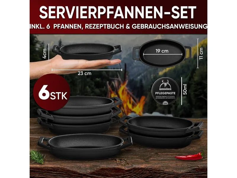 Gusskoenig Eingebrannte oval Mini-Pfanne 6 set