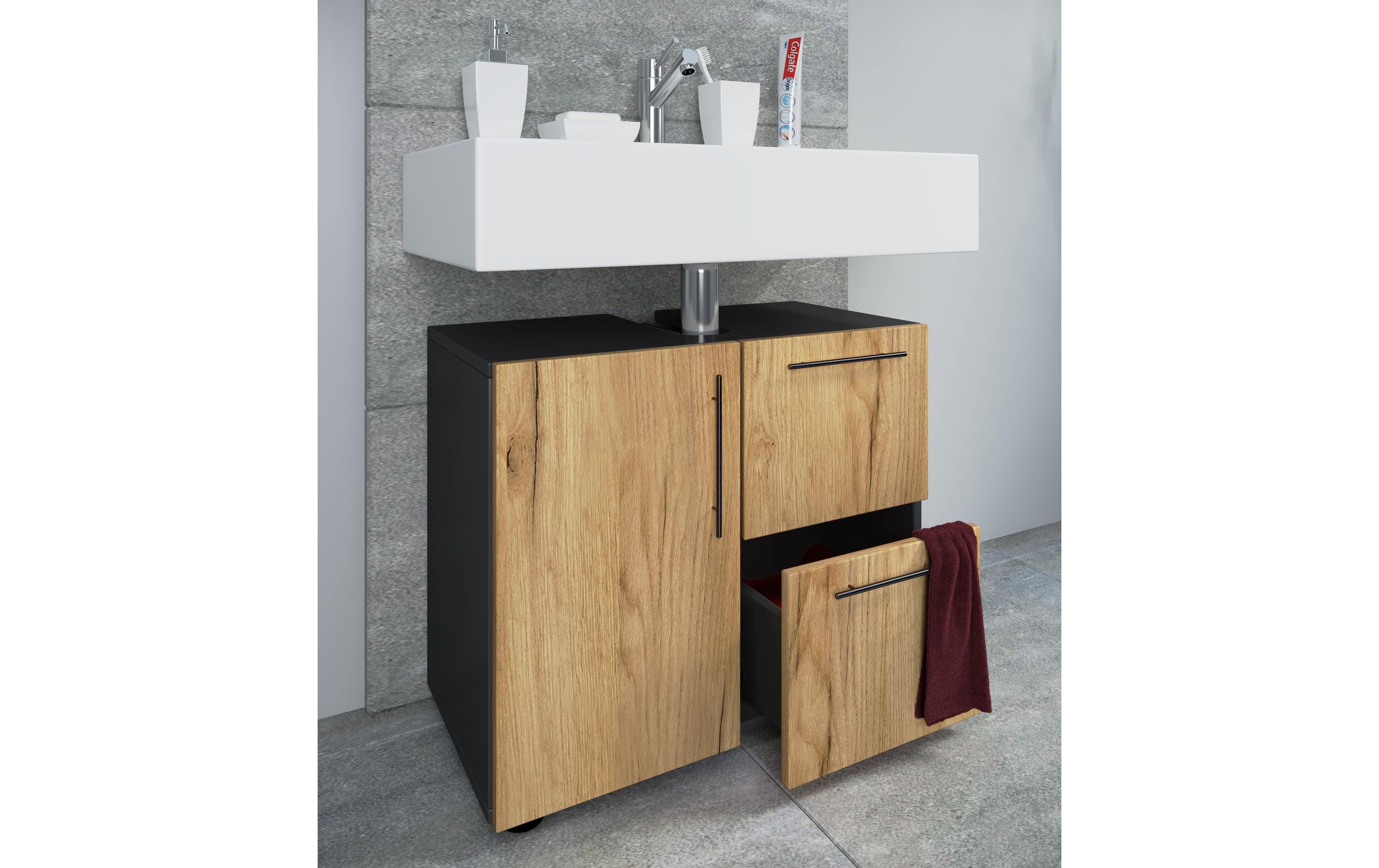 VCM Waschbeckenunterschrank Flandu 61 x 51 cm, Anthrazit/Eiche