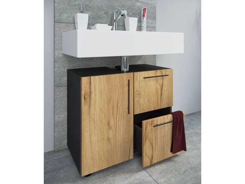 VCM Waschbeckenunterschrank Flandu 61 x 51 cm, Anthrazit/Eiche VCM Waschbeckenunterschrank Flandu 61 x 51 cm, Anthrazit/Eiche