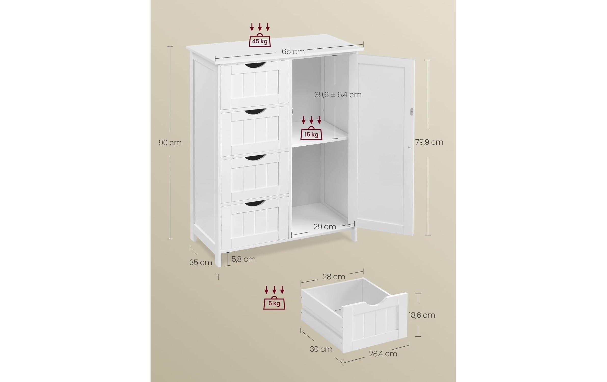 VASAGLE Badezimmerschrank 55 x 82 cm, Weiss