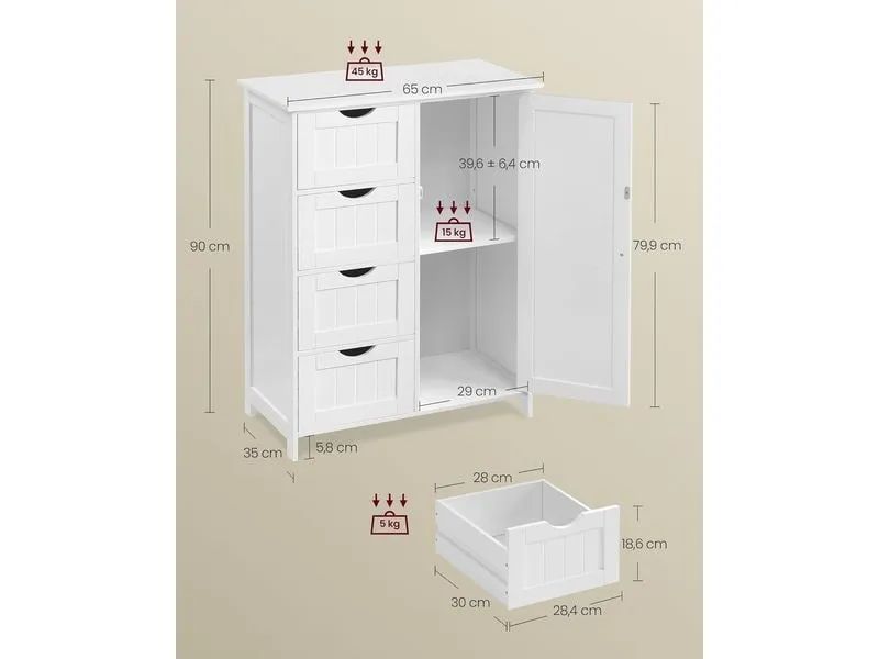 VASAGLE Badezimmerschrank 55 x 82 cm, Weiss