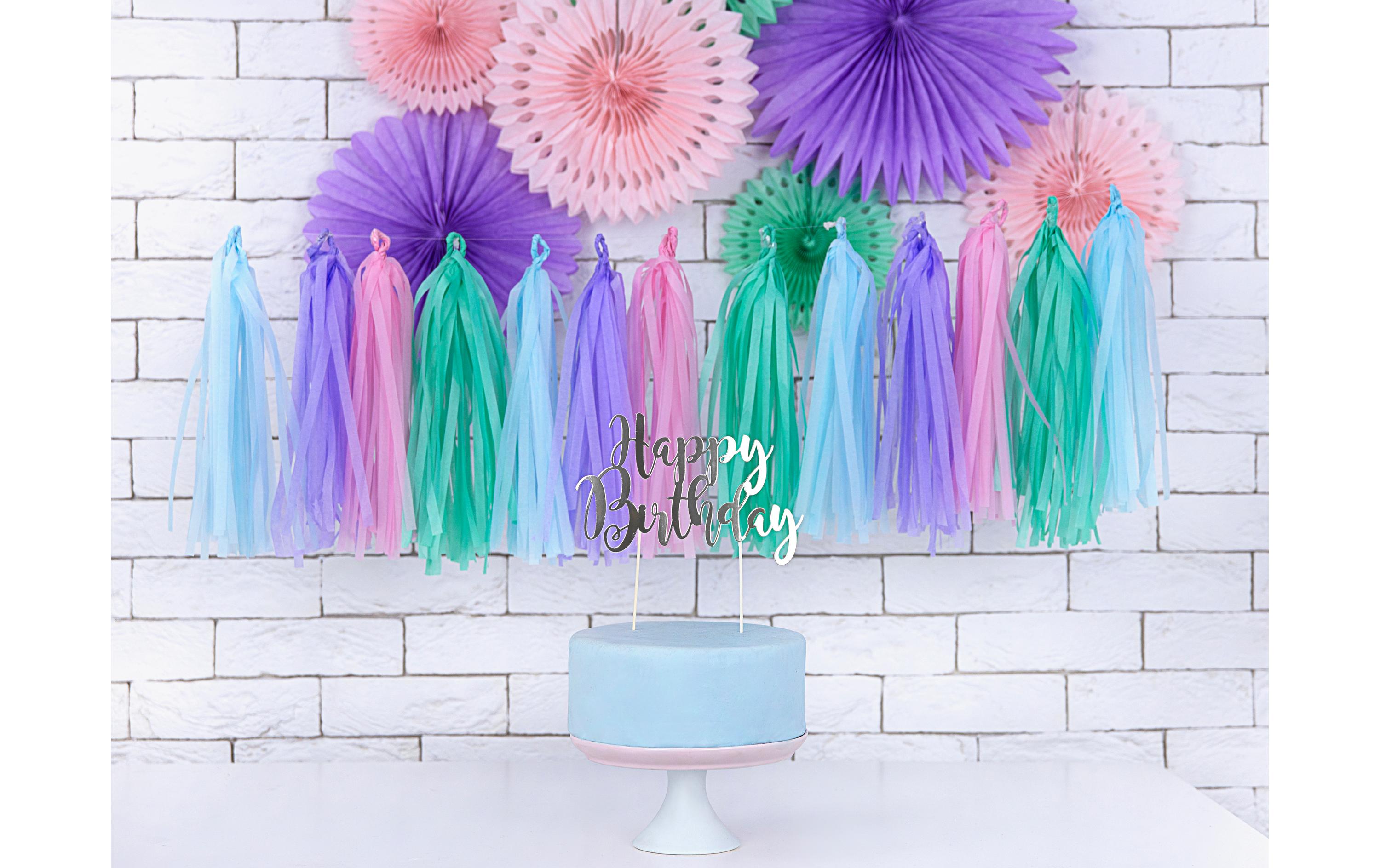 Partydeco Kuchen-Topper Happy Birthday 1 Stück, Silber