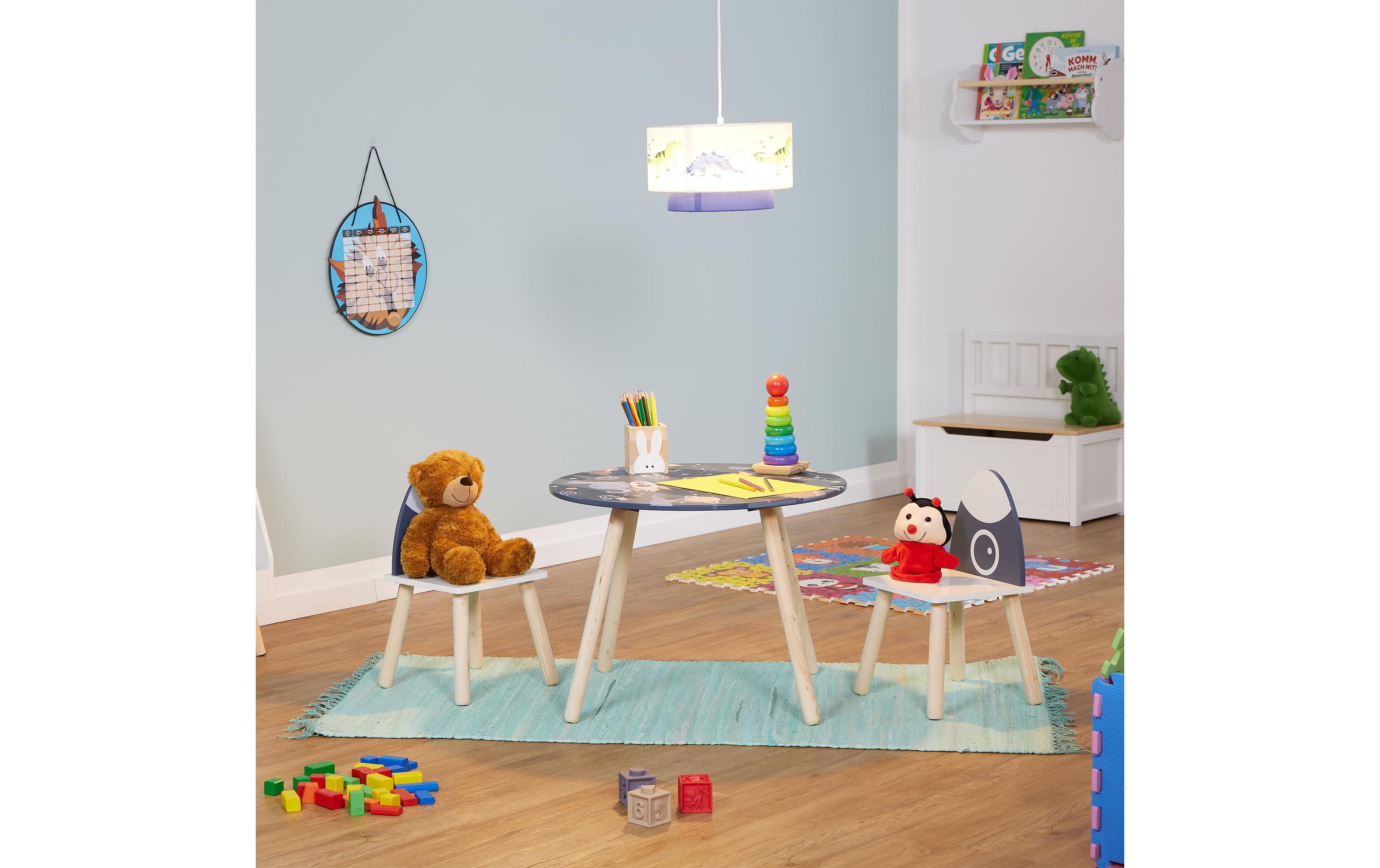 relaxdays Kindersitzgruppe Space Dunkelblau; Hellbraun; Weiss