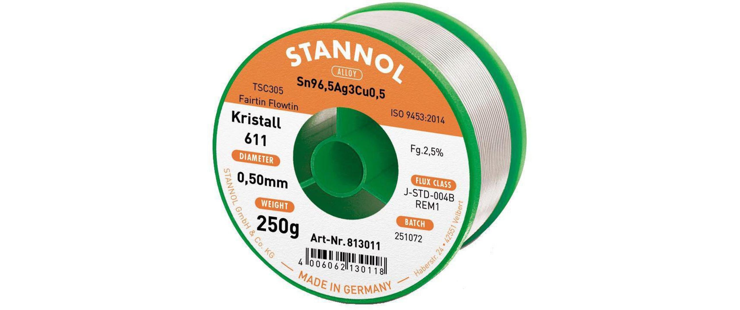 Stannol Lötzinn Kristall 611 TSC Ø 0.5 mm 250 g