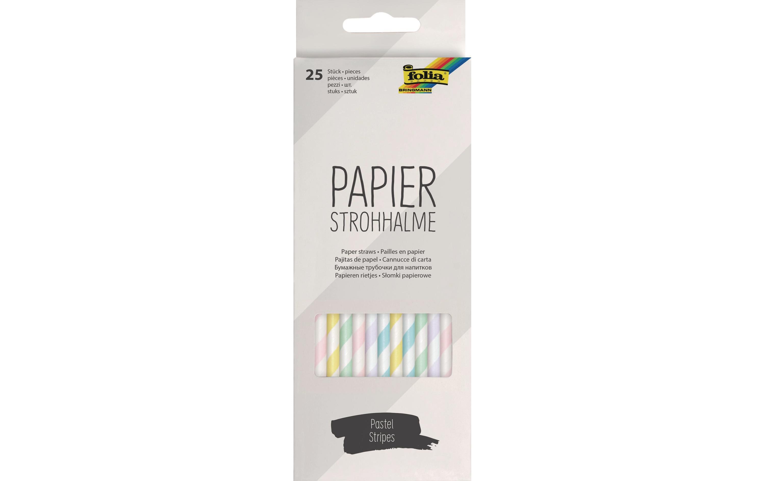 Folia Strohhalm Papier, 25 Stück, Pastell Streifen