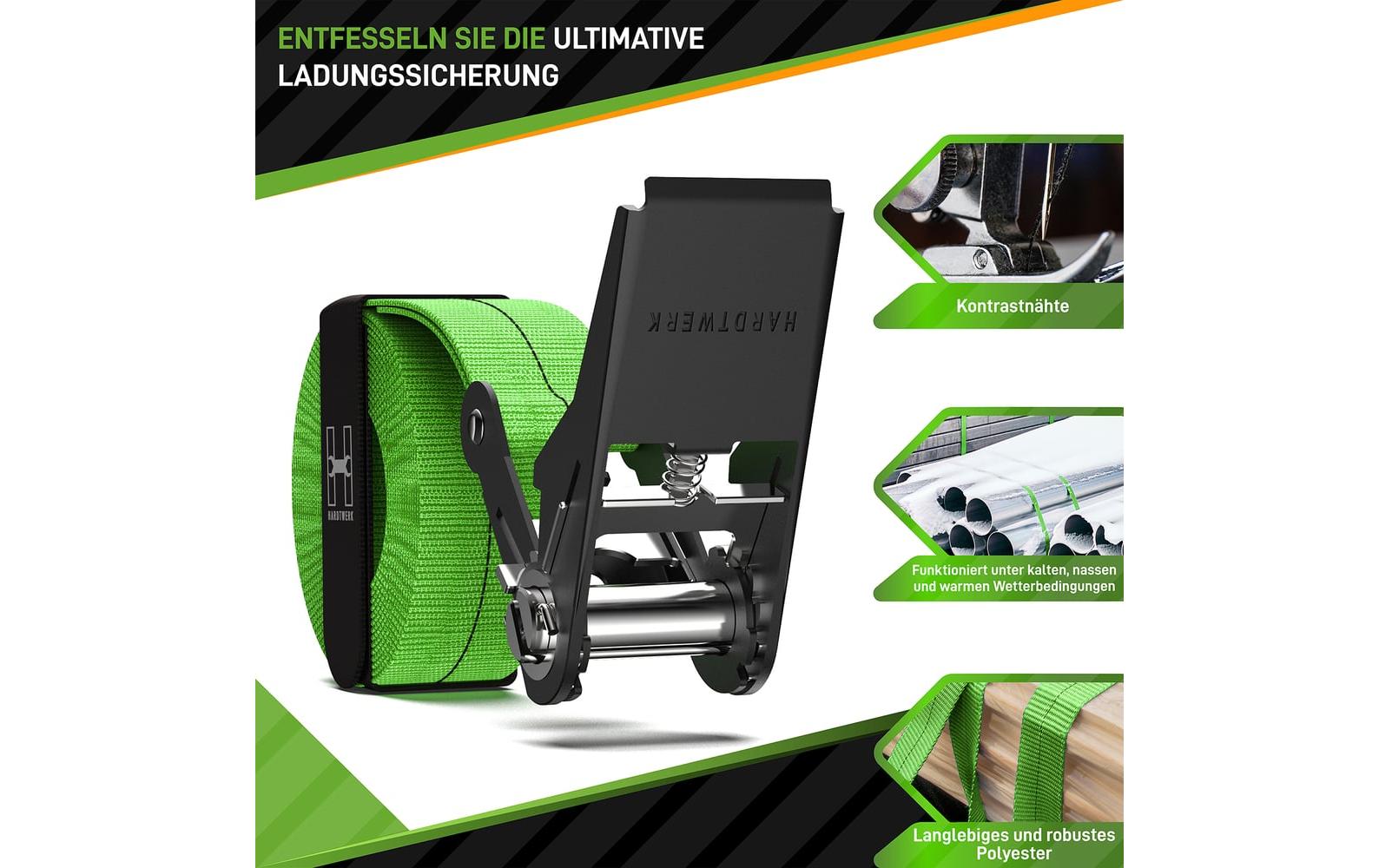 Hardtwerk Spanngurte mit Ratschen 4 Stück, 6 Meter, Grün Hardtwerk Spanngurte mit Ratschen 4 Stück, 6 Meter, Grün