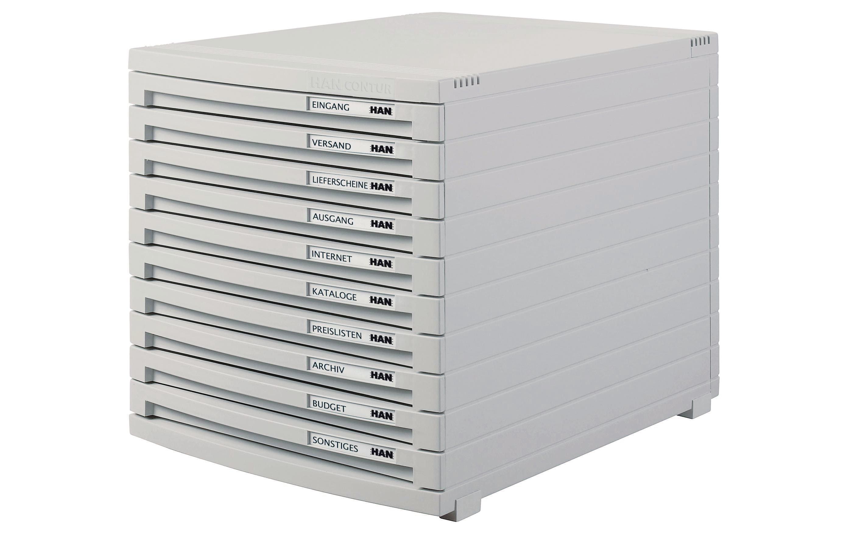 HAN Schubladenbox CONTUR A4 10 Schubladen, geschlossen, Grau