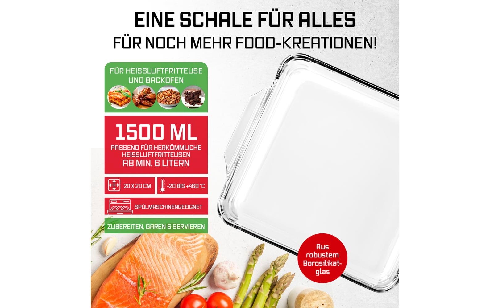GOURMETmaxx Auflaufform für Heissluft-Fritteusen Eckig, Transparent,