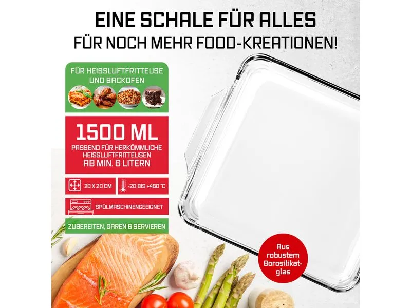 GOURMETmaxx Auflaufform für Heissluft-Fritteusen Eckig, Transparent, GOURMETmaxx Auflaufform für Heissluft-Fritteusen Eckig, Transparent,