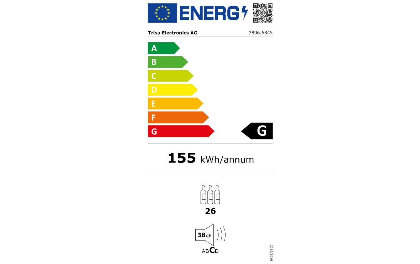 Trisa Einbauweinkühlschrank Dual Zone Schwarz, Rechts