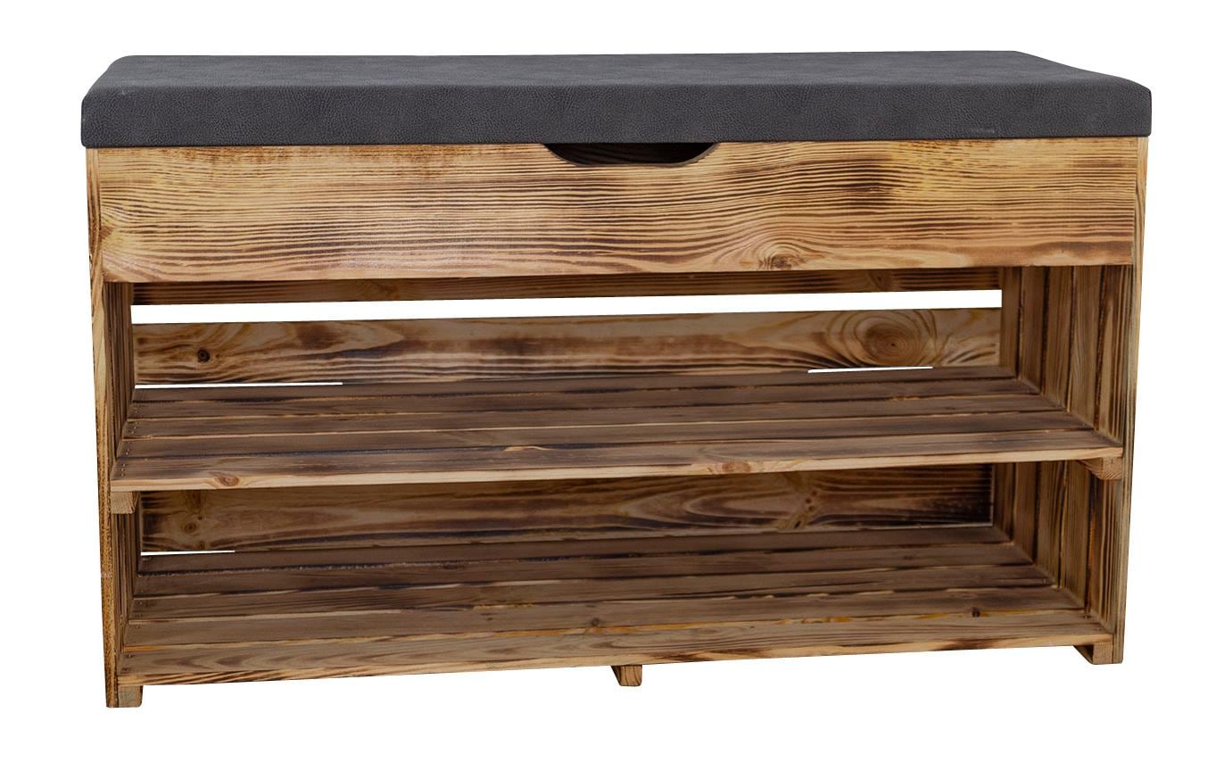 Holz Zollhaus Sitzbank mit Ablage, Braun geflammt, 90 x 55 cm