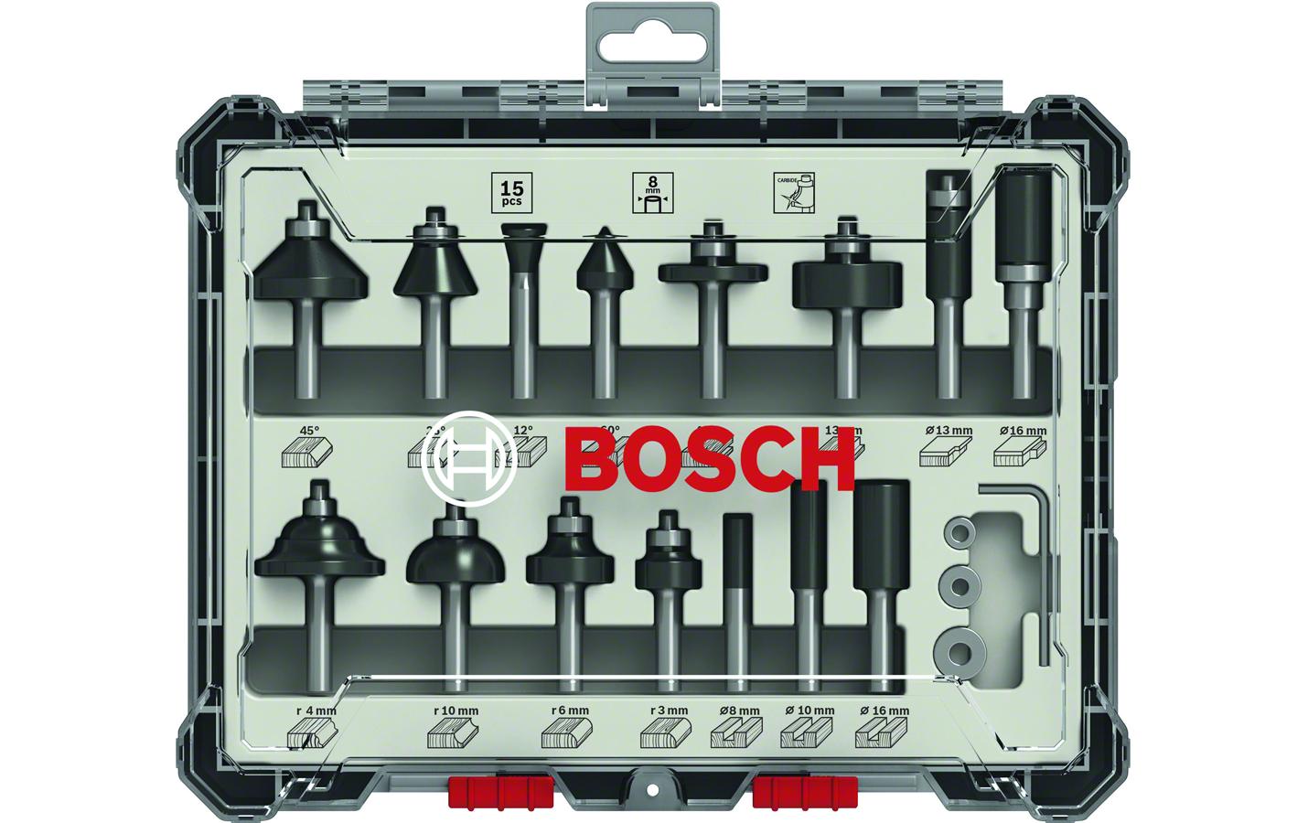 Bosch Professional Fräserset 8-mm-Schaft 15-teilig