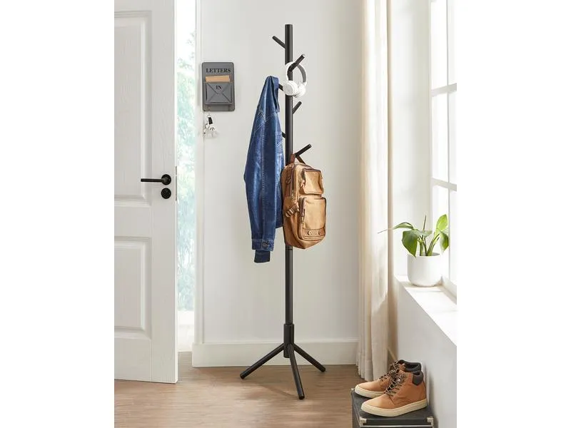 VASAGLE Garderobenständer mit 8 Haken 175 cm, Schwarz
