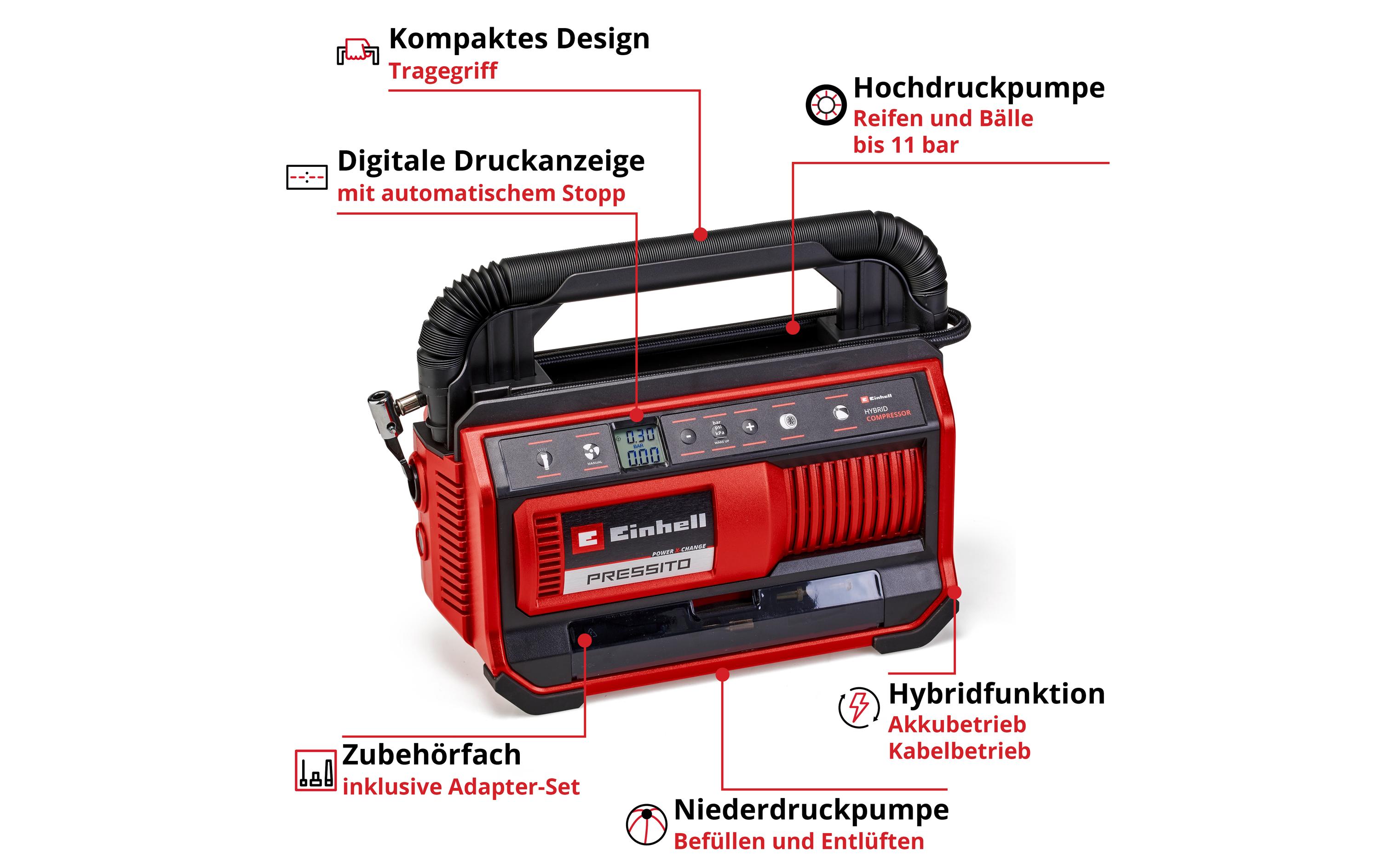 Einhell Akku-Kompressor Pressito 18/25 Hybrid Solo