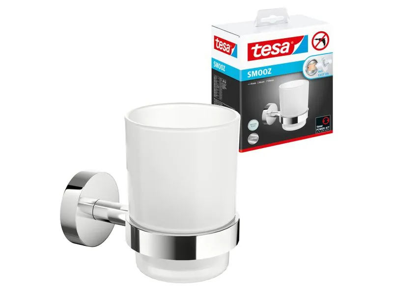 tesa Smooz Zahnputzbecher satiniertes Glas verchromt ohne Bohren tesa Smooz Zahnputzbecher satiniertes Glas verchromt ohne Bohren